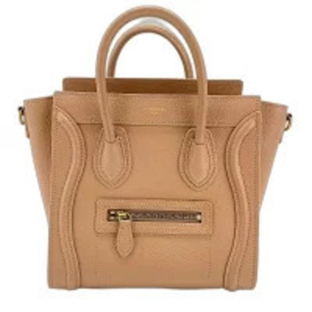 Celine Luggage Tote Handbag Leather Beige Cream